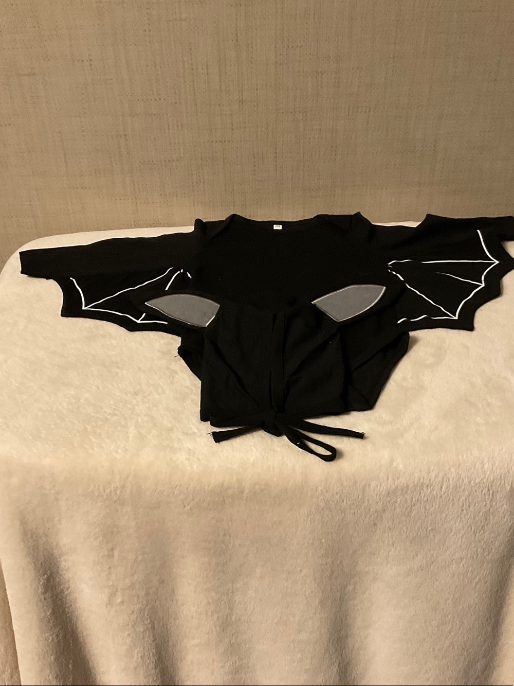 Kids Black Bat Wings Costume Top with Reflective Ear Detail